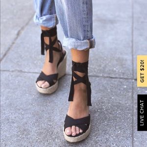 Black Lace-Up Espadrille Wedges